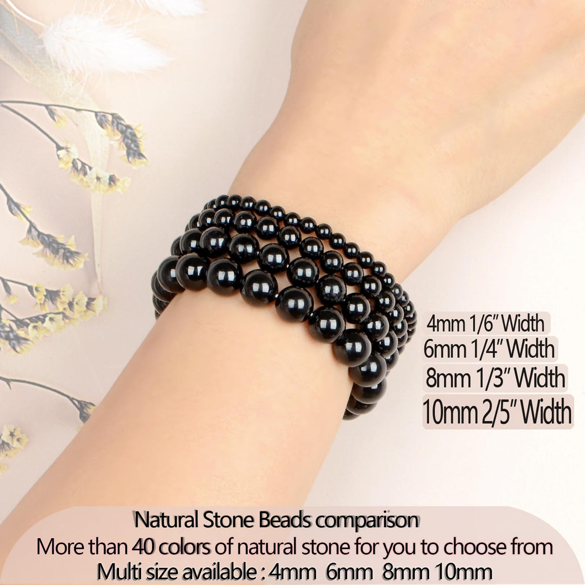LPBeads Handmade Natural Gemstone Stretch Elastic 4m Black Tourmaline Bracelet Healing Crystal Round Stone Beads Jewelry Gifts for Women Men