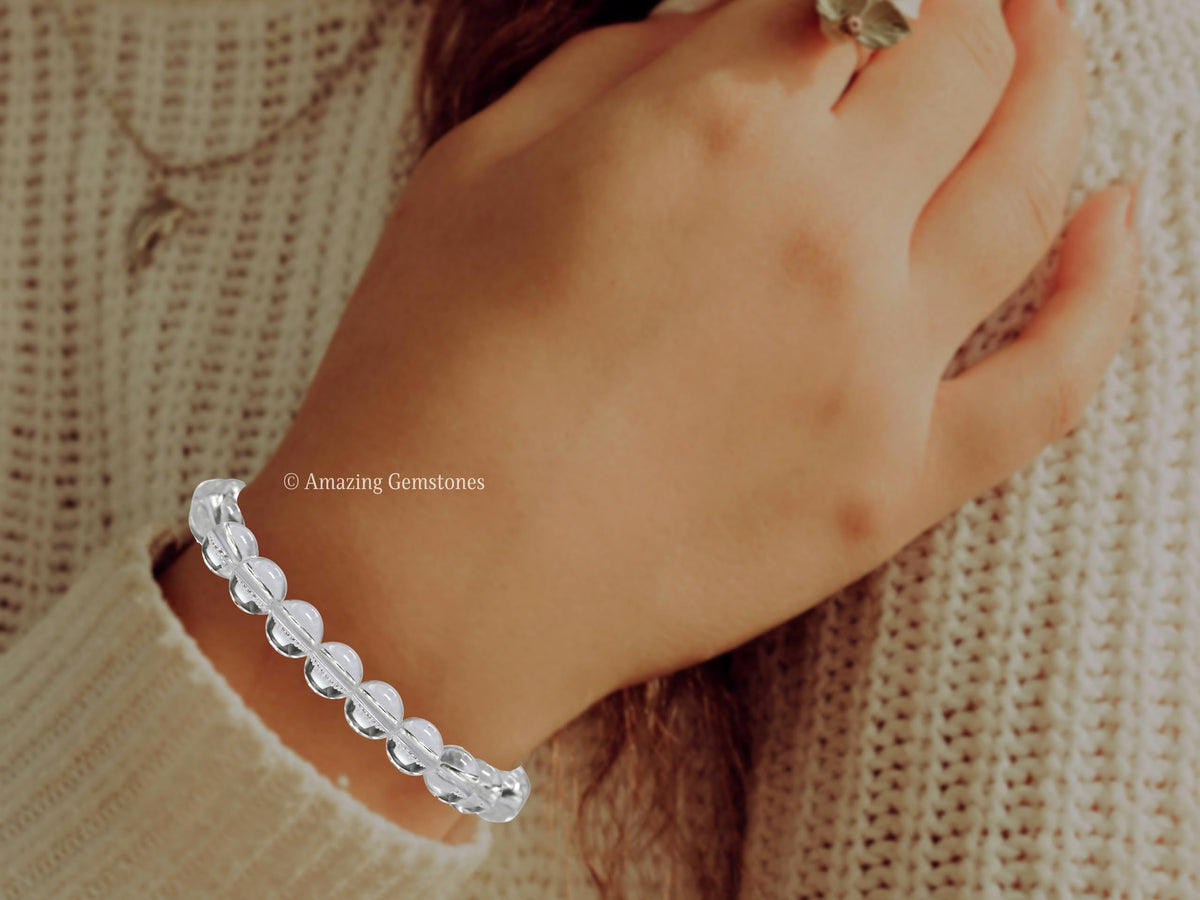 Amazing Gemstone Crystal Bracelet for Women Men's Gifts - Protection Healing Crystal Bracelet - 8mm Gemstone Beaded Stretchable Bracelet Pulseras Para Hombres Mujer Stocking Stuffers Mothers Day Gift (Clear Quartz)