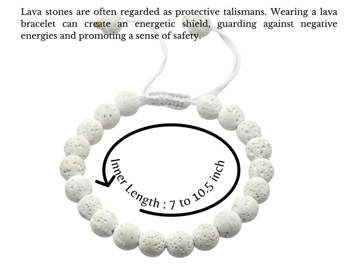 Amazing Gemstone White Lava Bracelet for Women Men's Gifts - Protection Healing Crystal Bracelet - 8mm Gemstone Beaded Adjustable Bracelet