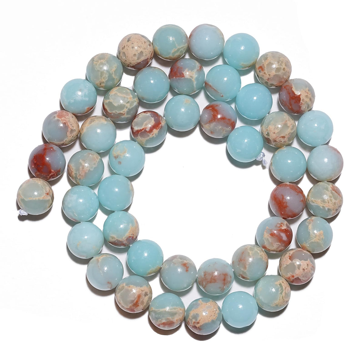 10mm Natural Sky Blue Jasper Gemstone Beads Polished Round Smooth Stone Beads for Bracelets Jewelry Making 15inch Loose Beads