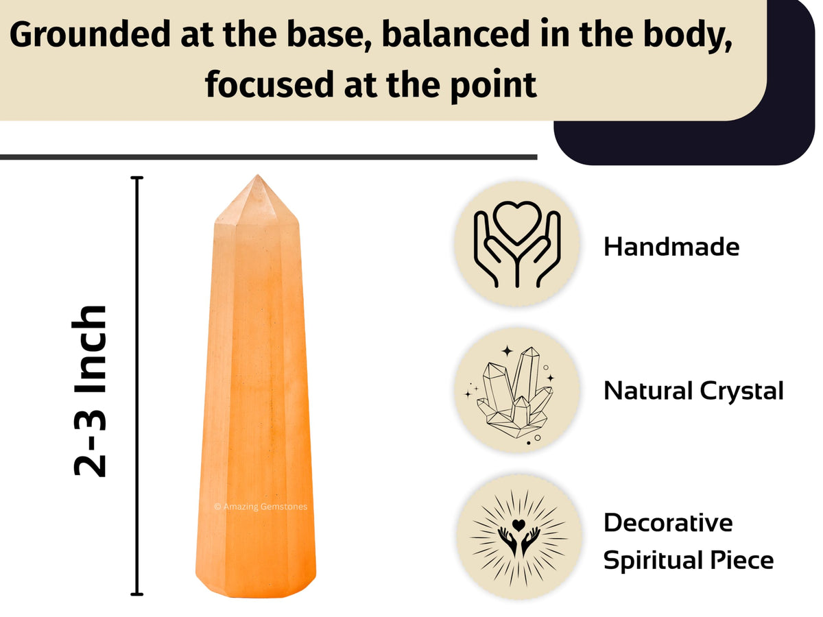 Amazing Gemstone Orange Selenite Crystal Towers ~ Natural Healing Crystal Point Obelisk for Reiki Healing and Crystal Grid (2" to 3" INCH)
