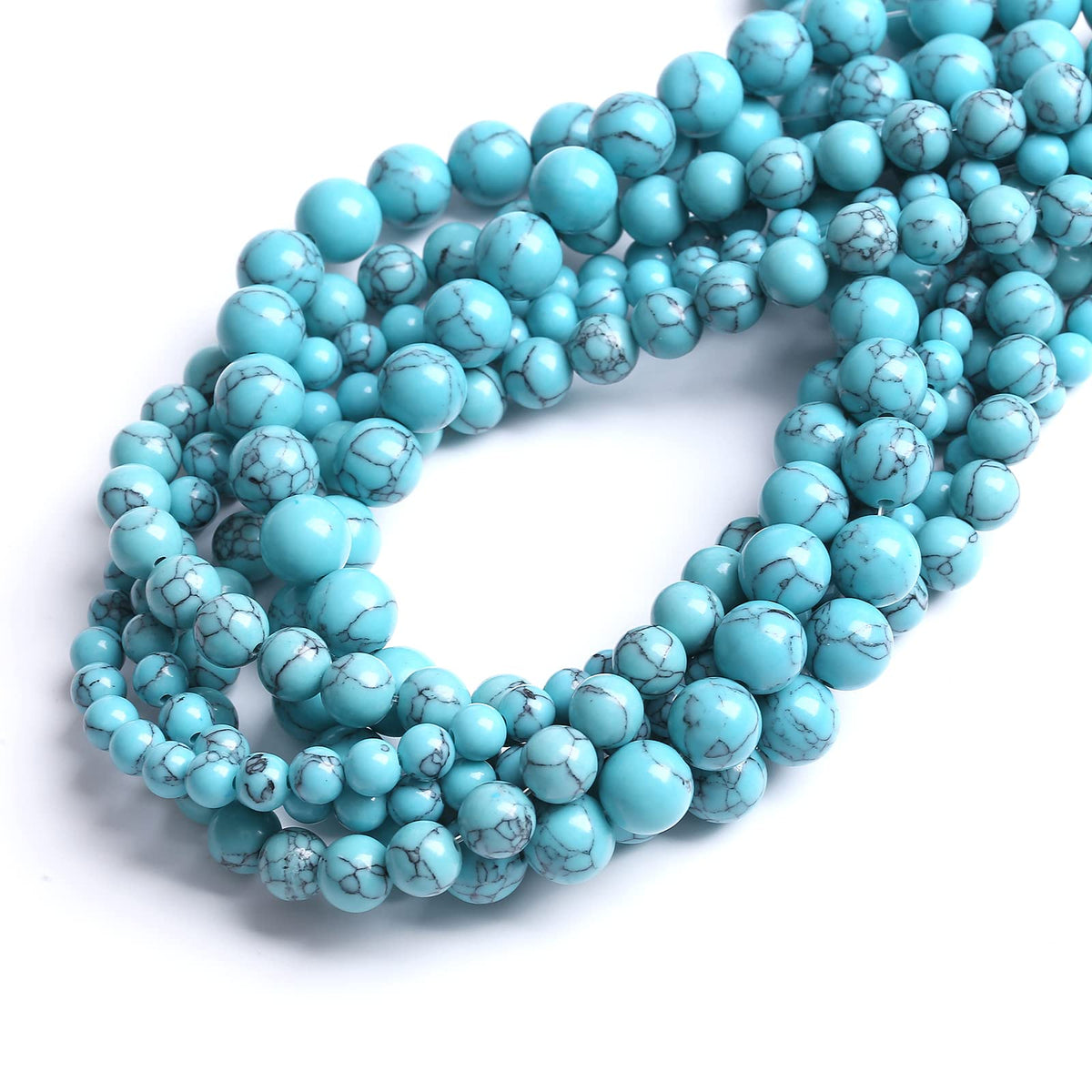 45PCS 8MM Blue Turquoise Round Loose Beads Natural Gemstone Beads for Jewelry Making DIY Bracelet Necklace 15"