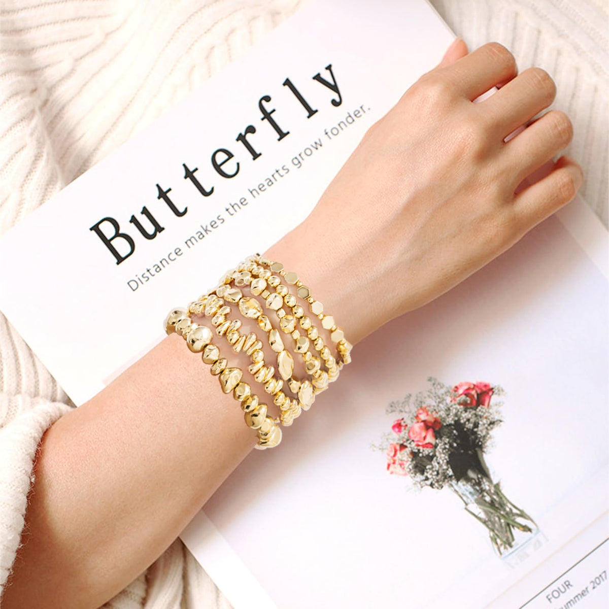 GOOJIDS Surfer Heishi Clay Bead Bracelets for Women Bohemian Stackable Gold Plated Beaded Stretch Bracelets Elastic Layering Friendship Bracelets Set Boho Jewelry