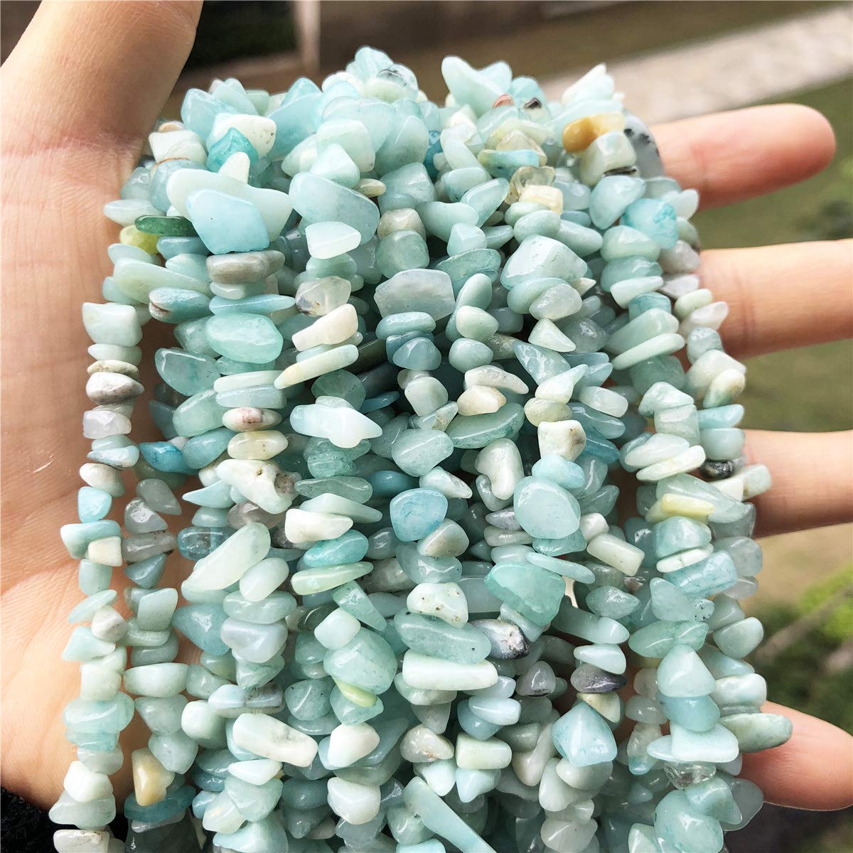favoramulet 5-8mm Amazonite Tumbled Stone Chip Beads for Jewelry Making, Irregular Shaped Healing Crystal Loose Bead Supply, Pack of 2 Strands(64 inches)