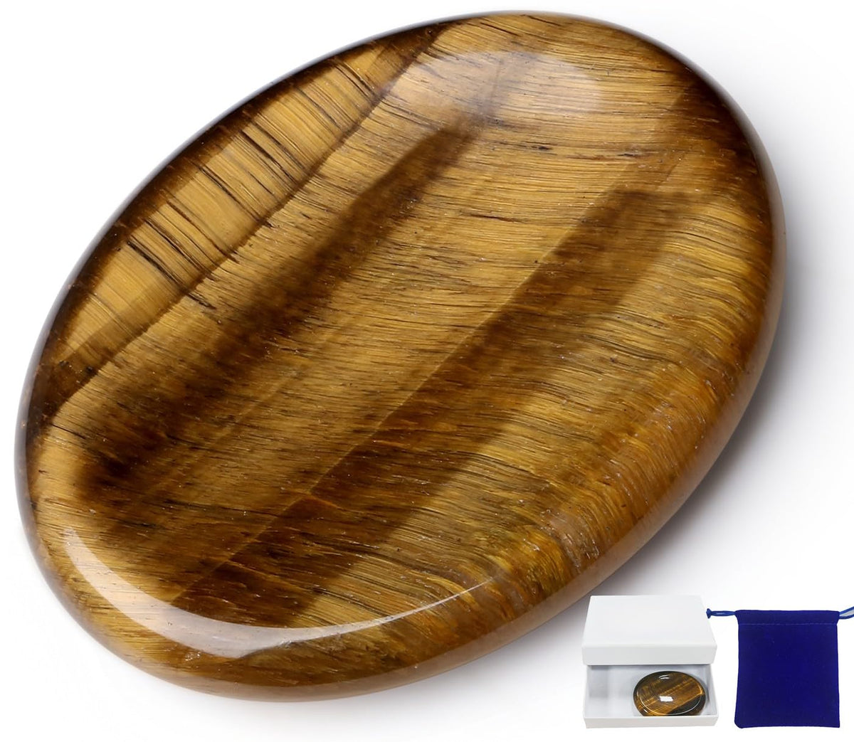 NUKAYAI Thumb Worry Stone Tiger Eye Crystal Stone Healing Crystals Natural Oval Fidget Mental Health Gifts Stress Relief Small Trinkets Depression Gemstones Reiki Anxiety Relief Items for Women Men