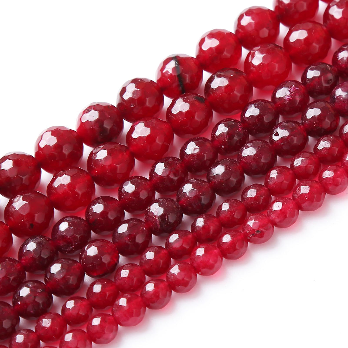32pcs 12mm Faceted Red Jade Gemstone Beads Natural Stone Round Loose Spacer Beads for Jewelry Making DIY Bracelet Necklace 1 Strand 15inch