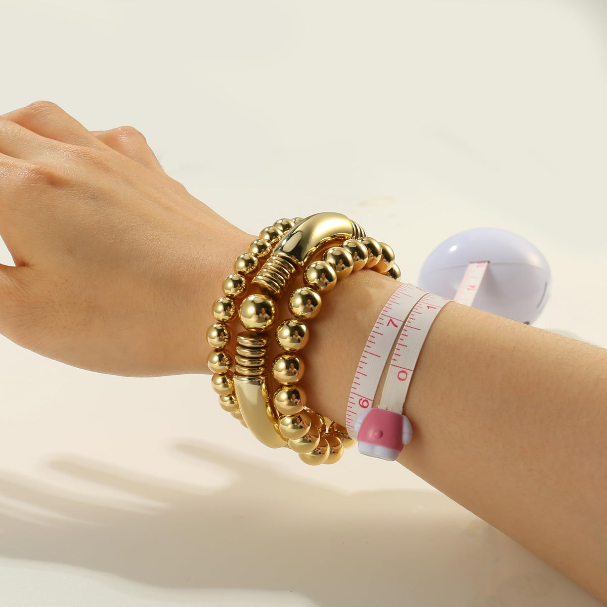 Gold Bangles Bracelet for Women Chunky Curved Stacking Plated Bead Ball Stretchable Bracelets