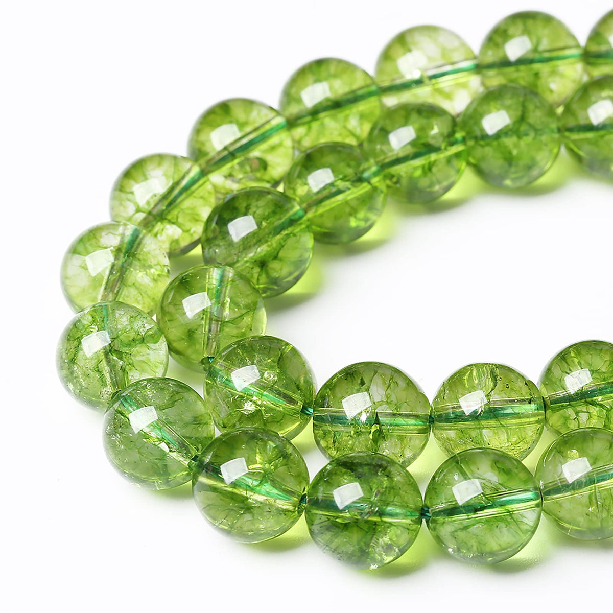 36pcs 10MM Natural Green Peridot Crystal Beads for Jewelry Making Round Loose Spacer Crystal Energy Healing Power Stone Beads DIY Bracelet Necklace Accessories(Green Peridot Crystal, 10mm)