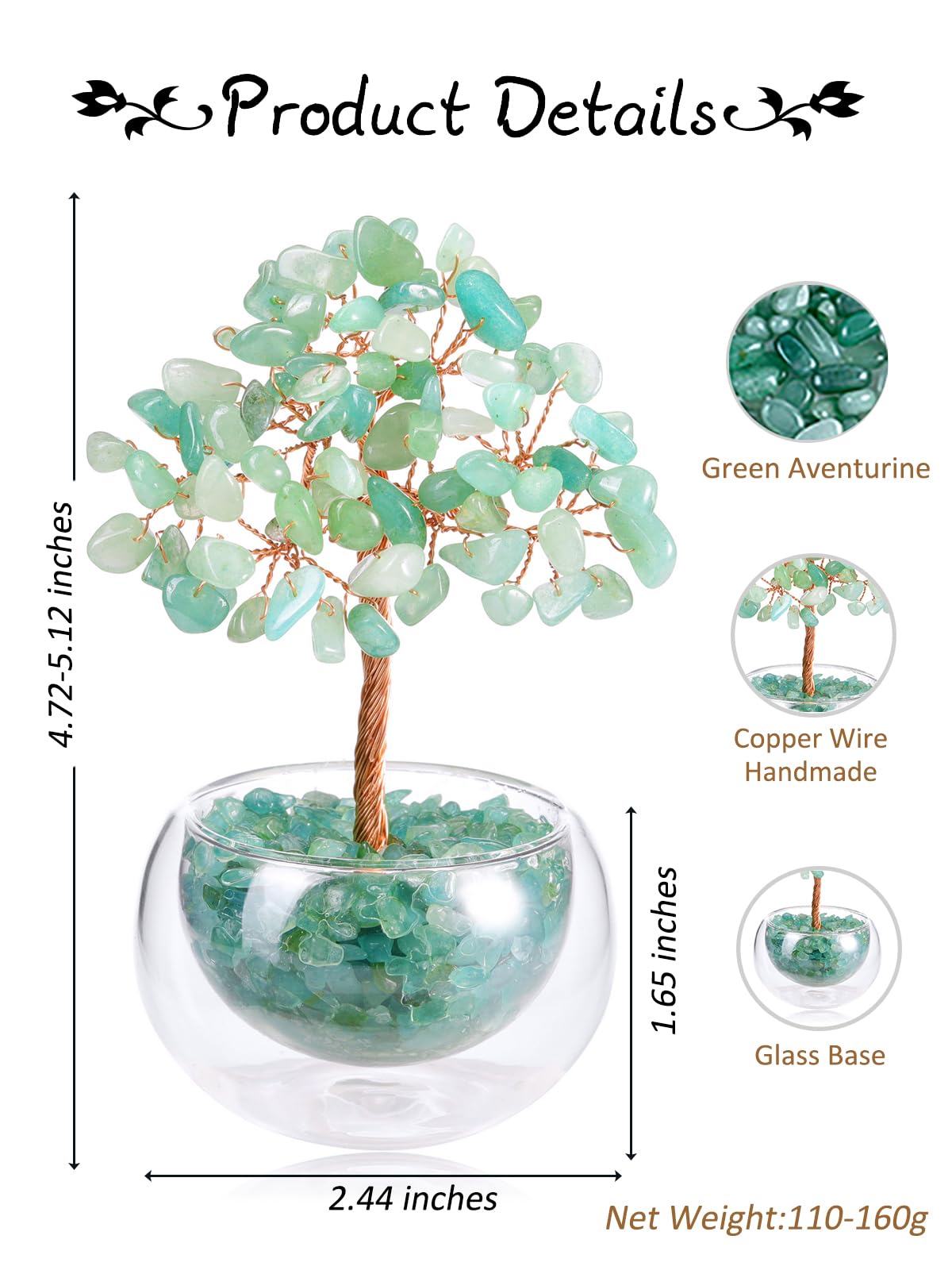 PESOENTH Green Aventurine Tree Crystal Tree of Life Gifts for Women Mom Birthday,Green Crystal Bonsai Tree Healing Stone Gem Trees Spiritual Home Room Decor Gifts for Women
