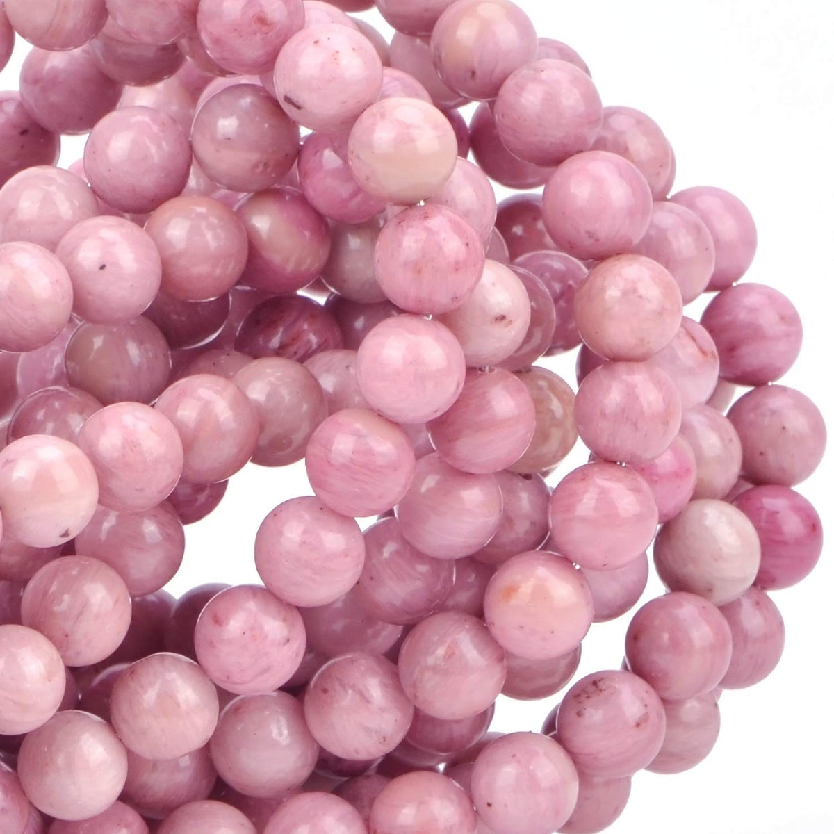100Pcs Natural Crystal Beads Stone Gemstone Round Loose Energy Healing Beads with Free Crystal Stretch Cord for Jewelry Making (Rhodochrosite, 8MM)