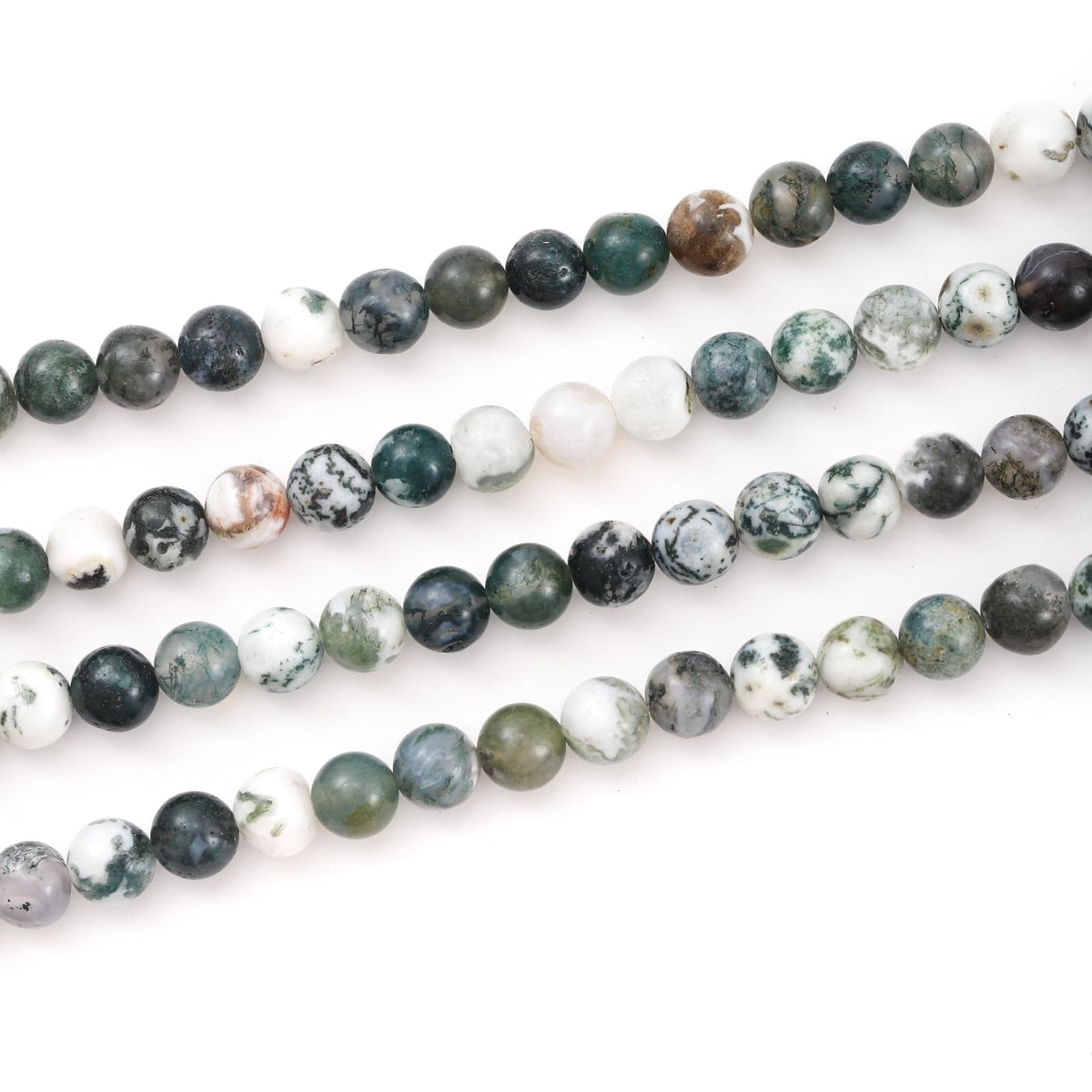 8mm 45pcs DIY Natural Tree Agate Stone Beads Round Healing Crystal Gemstone Loose Beads for Jewelry Making Handmade Bracelet Necklace