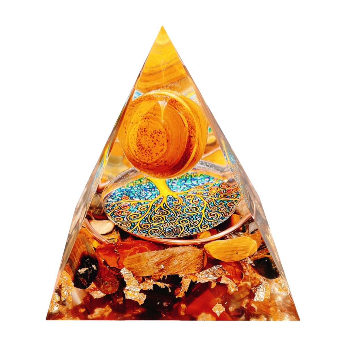 Saefheled Orgone Pyramid Energy Generator, Natural Tiger's Eye Stone Orgonite Crystal Healing Pyramids for Reduce Stress Chakra Reiki Healing Meditation Attracts Lucky and Success, Wealth Health (6cm)