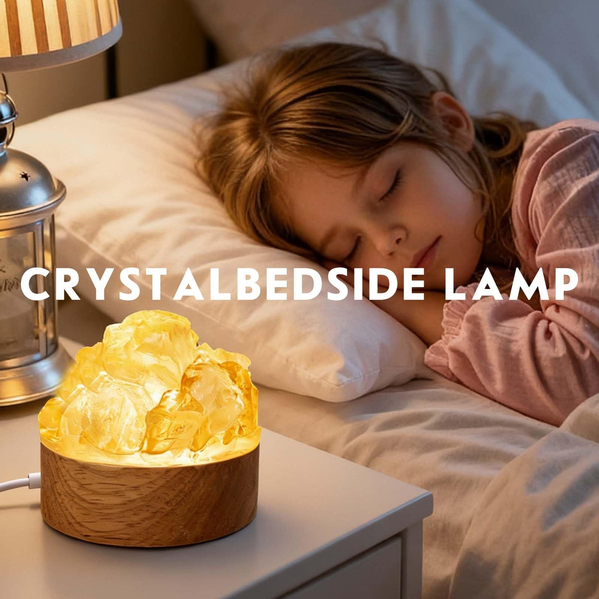 Runyangshi Citrine Money Night Light with Natural Raw Crystal - USB Powered Abundance Lamp for Office Desk, Wealth, Success, Healing Crystal Decor with Wood Base, Gift Idea