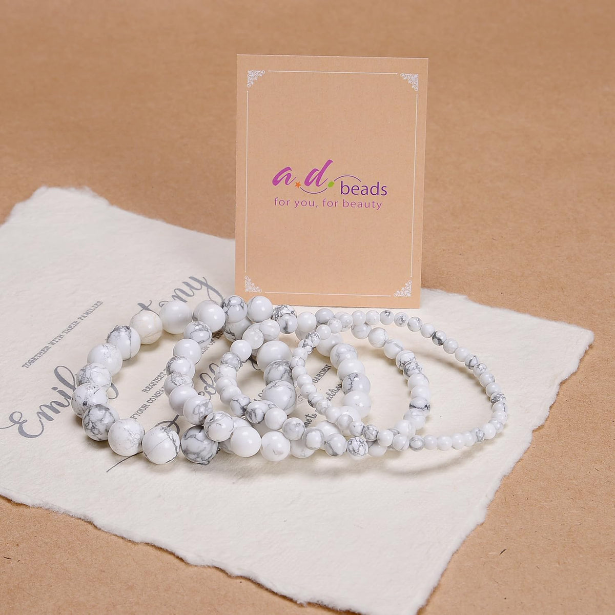 AD Beads Handmade Gemstone Stretch Elastic Bracelet Crystal Healing Reiki Nature's Beauty and Spiritual Essence Unisex (6mm, Howlite (Calmness for Sleep))