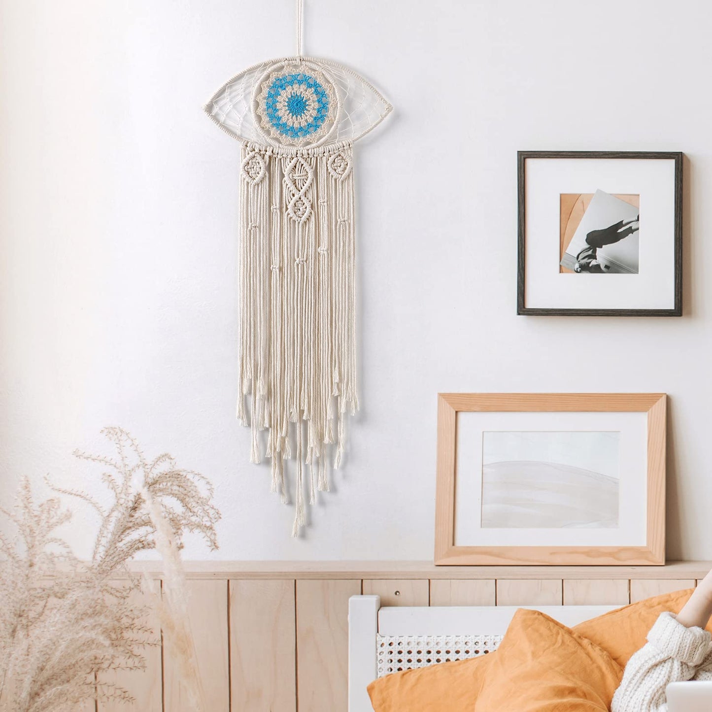 LOMOHOO Large Boho Dream Catchers Evil Eye Macrame Wall Hanging Woven Dream Catcher for Bedroom Home Dorm Room Ornament(Beige)