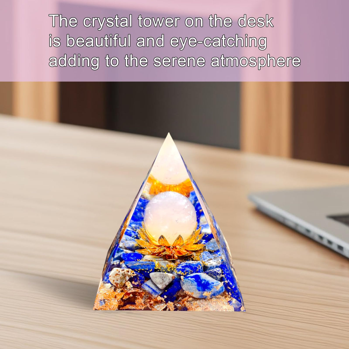 Saefheled The Flower of Life Orgone Pyramid,Positive Energy Lapis Lazuli&Pink Crystal Orgonite Crystal Healing Pyramid,for Reduce Stress,Balance chakra,Meditation Attract Luck,Accumulate Wealth&Health