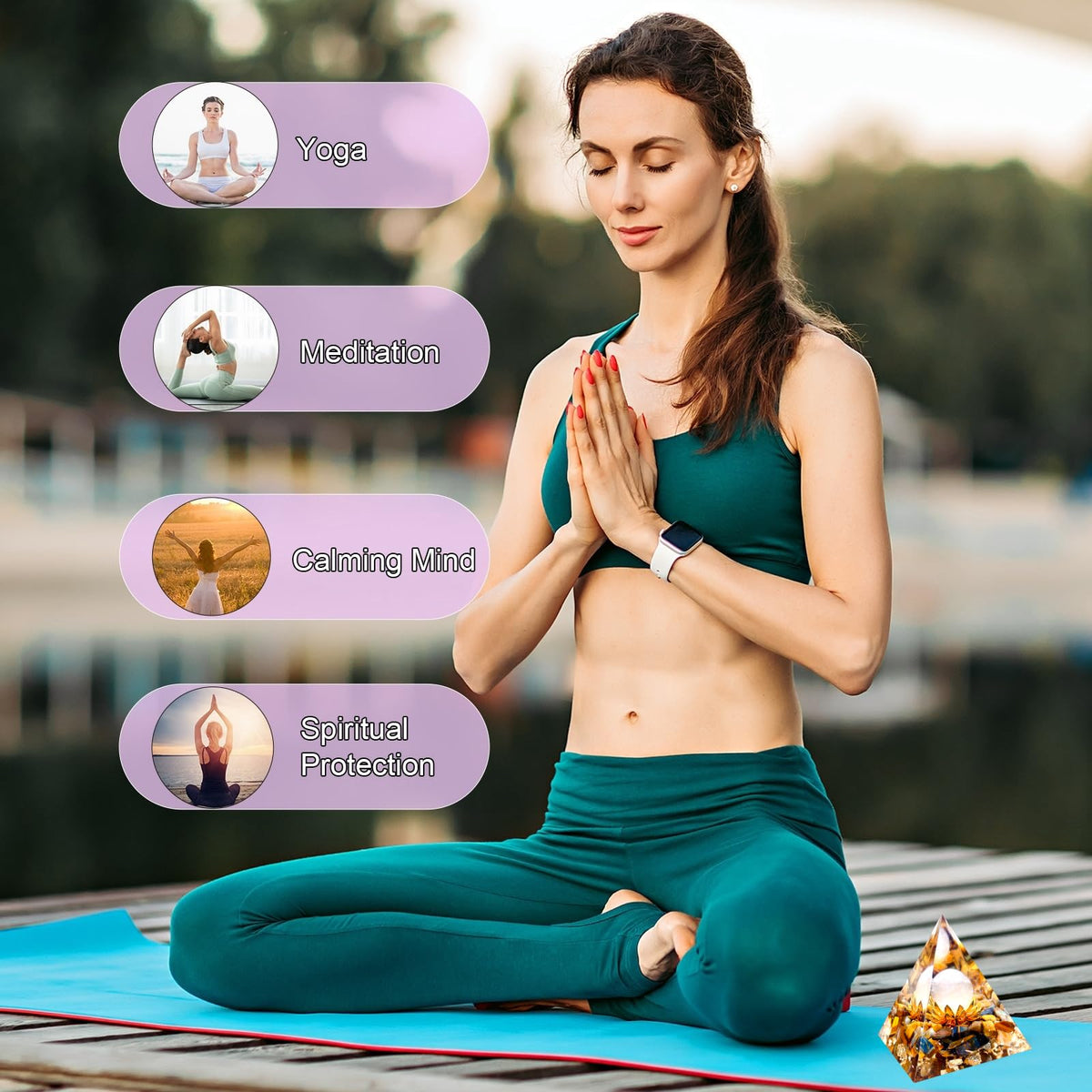 Saefheled The Flower of Life Orgone Pyramid,Natural Energy Pink Crystal&Tiger's Eye Stone Orgonite Crystal Healing Pyramids,for Reduce Stress, Balance Chakra,Meditation Attract Luck,Accumulate Wealth