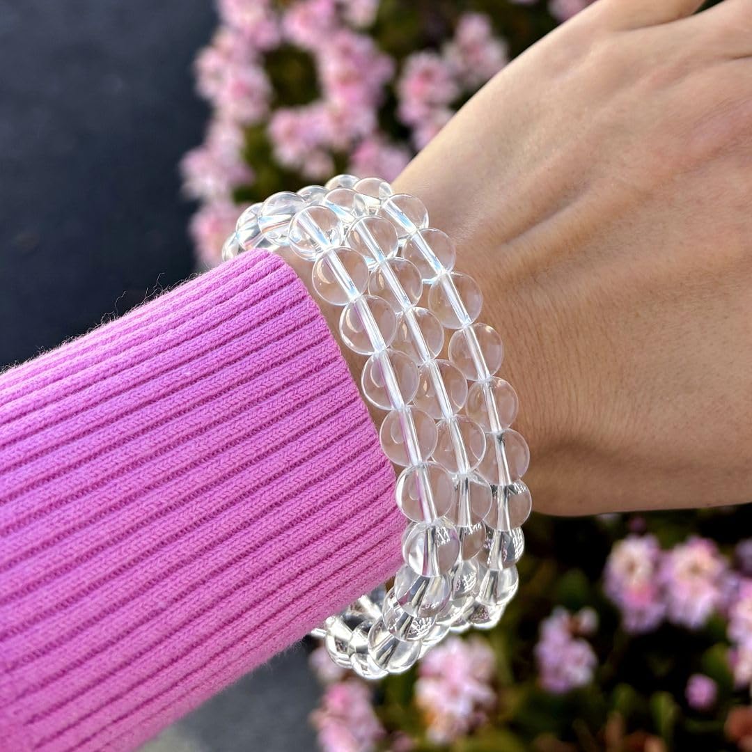 Adabele Real Natural Grade A Clear Crystal White Quartz Bracelet 7.5 inch Stretch Gemstone Beaded Bracelet Chakra Healing Crystal Stone Jewelry Energy Quartz Rock GB8-B15