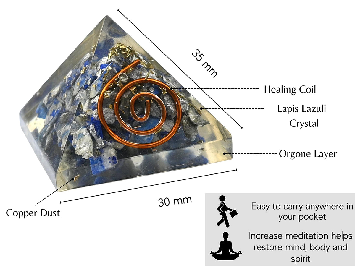 Amazing Gemstone Lapis Lazuli Orgone Pyramid - 30mm Small Orgonite Pyramids with Crystals and Healing Stones - Authentic Organite Gifts