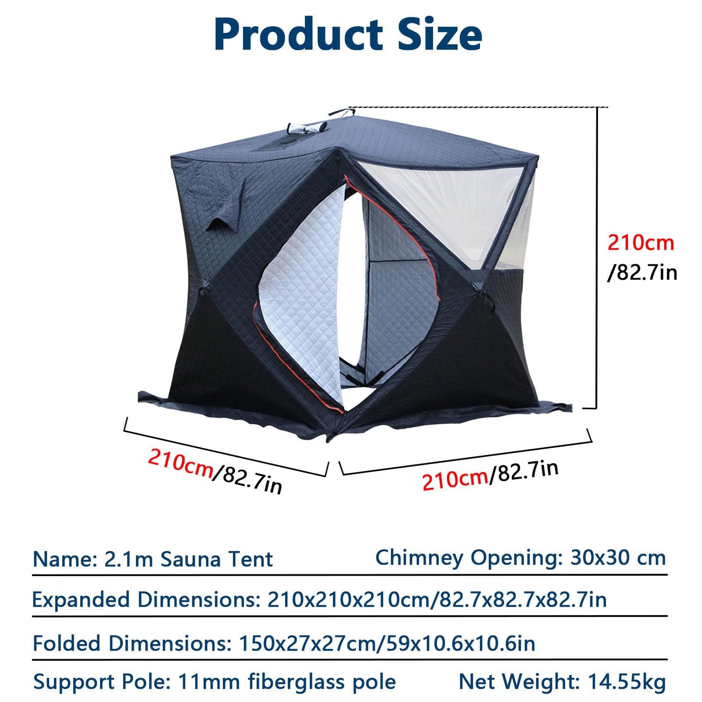 WACLMOTAKE 70.8x70.8x78'' Outdoor Sauna Tent, 3-5 Person Steam for Dry Sauna, Pop Up Ice Fishing Tent, Windproof Warm Portable Ice Shanty with Anchors/Ropes/Carrying Bag Sauna-Tent-2.1m