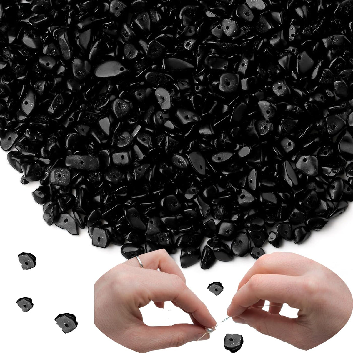 XIANNVXI Black Obsidian Beads, Natural Chip Stone Beads 400Pcs Crystal Bead 5-8mm Irregular Healing Crystal Loose Rocks for DIY Jewelry Making