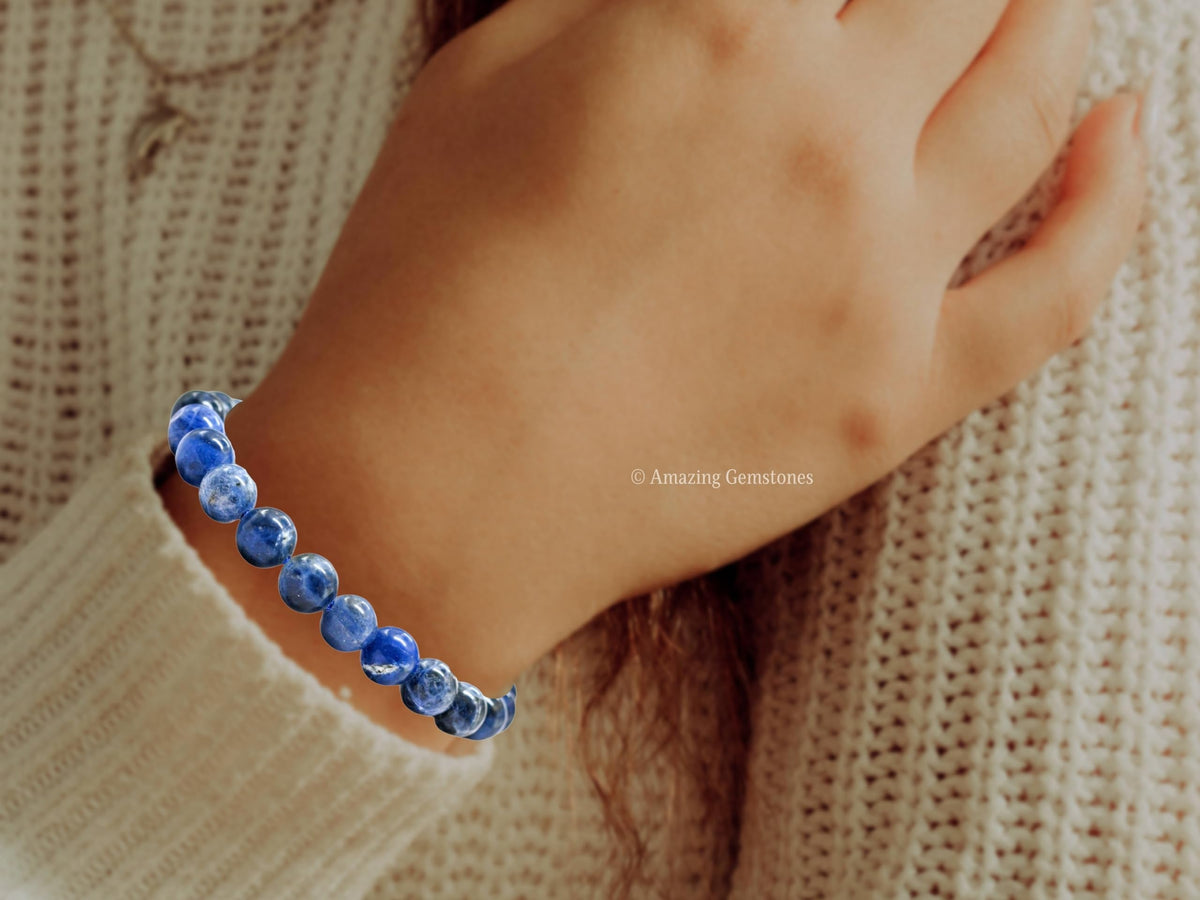Amazing Gemstone Sodalite Bracelet for Women Men's Gifts - Protection Healing Crystal Bracelet - 8mm Gemstone Beaded Adjustable Bracelet