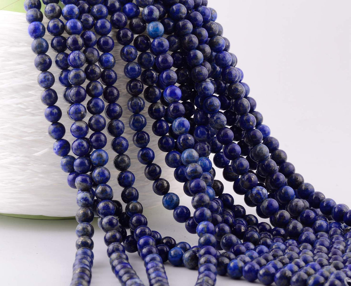 Natural Stone Beads 100pcs 6mm Lapis Lazuli Round Genuine Real Stone Beading Loose Gemstone Hole Size 1mm DIY Charm Smooth Beads for Bracelet Necklace Earrings Jewelry Making (Lapis Lazuli Blue, 6mm)