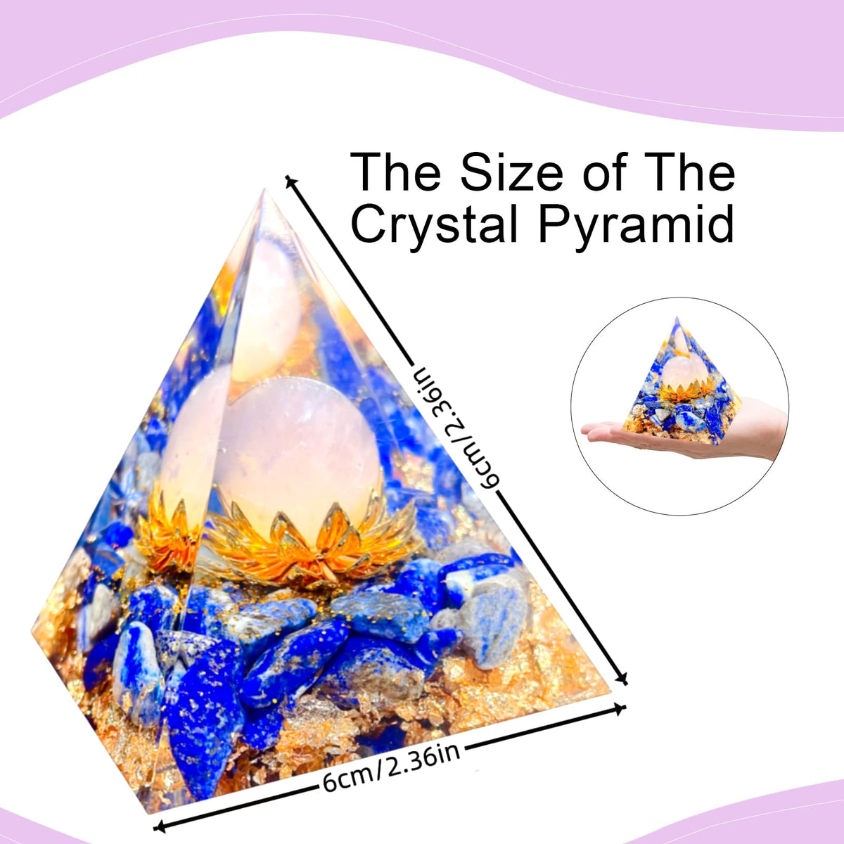 Saefheled The Flower of Life Orgone Pyramid,Positive Energy Lapis Lazuli&Pink Crystal Orgonite Crystal Healing Pyramid,for Reduce Stress,Balance chakra,Meditation Attract Luck,Accumulate Wealth&Health