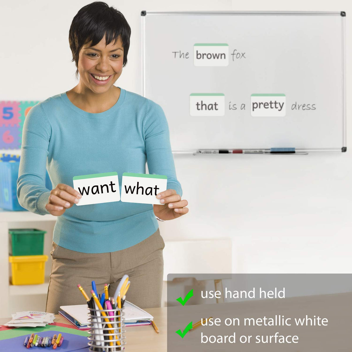 Attractivia Kindergarten Sight Words Magnetic Flash Cards - 52 Sturdy Large Dolch Cards for Literacy of Beginning Readers, Homeschool, Teachers and ESL