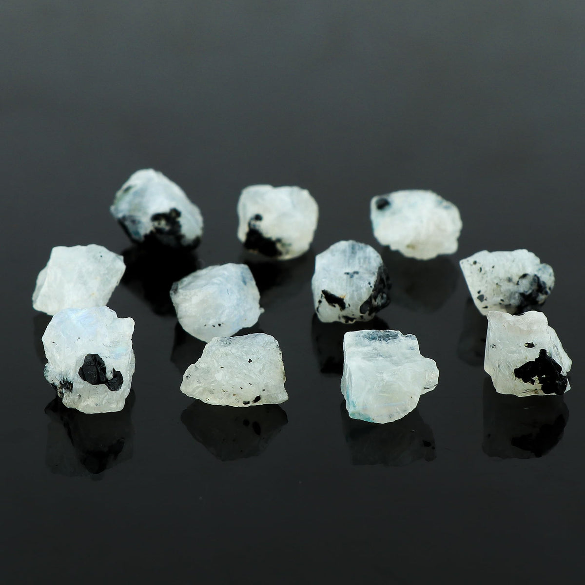 CRYSTALINES (7 to 9pcs) Natural Raw Rainbow Moonstone Gemstone, Assorted Bulk Rough Stones, DIY Jewelry Making, Wholesale Loose Supplies, Healing Crystals, Birthstone, Gem Collection