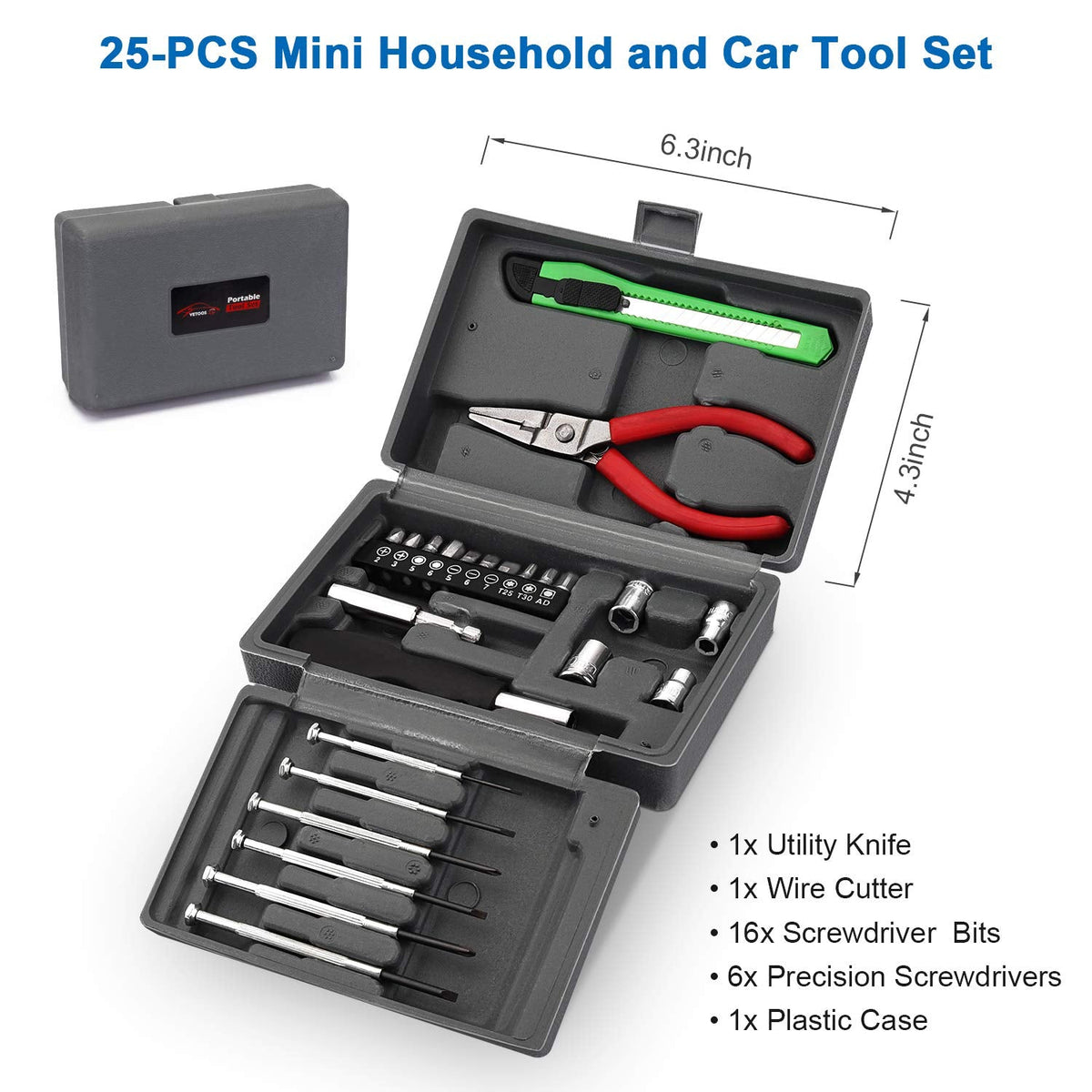Vetoos Roadside Emergency Car Kit with Jumper Cables, Auto Vehicle Safety Road Side Assistance Kit Essentials, Winter Car Kit for Women and Men, with Mini Car Tool Set, Dial Tire Pressure Gauge
