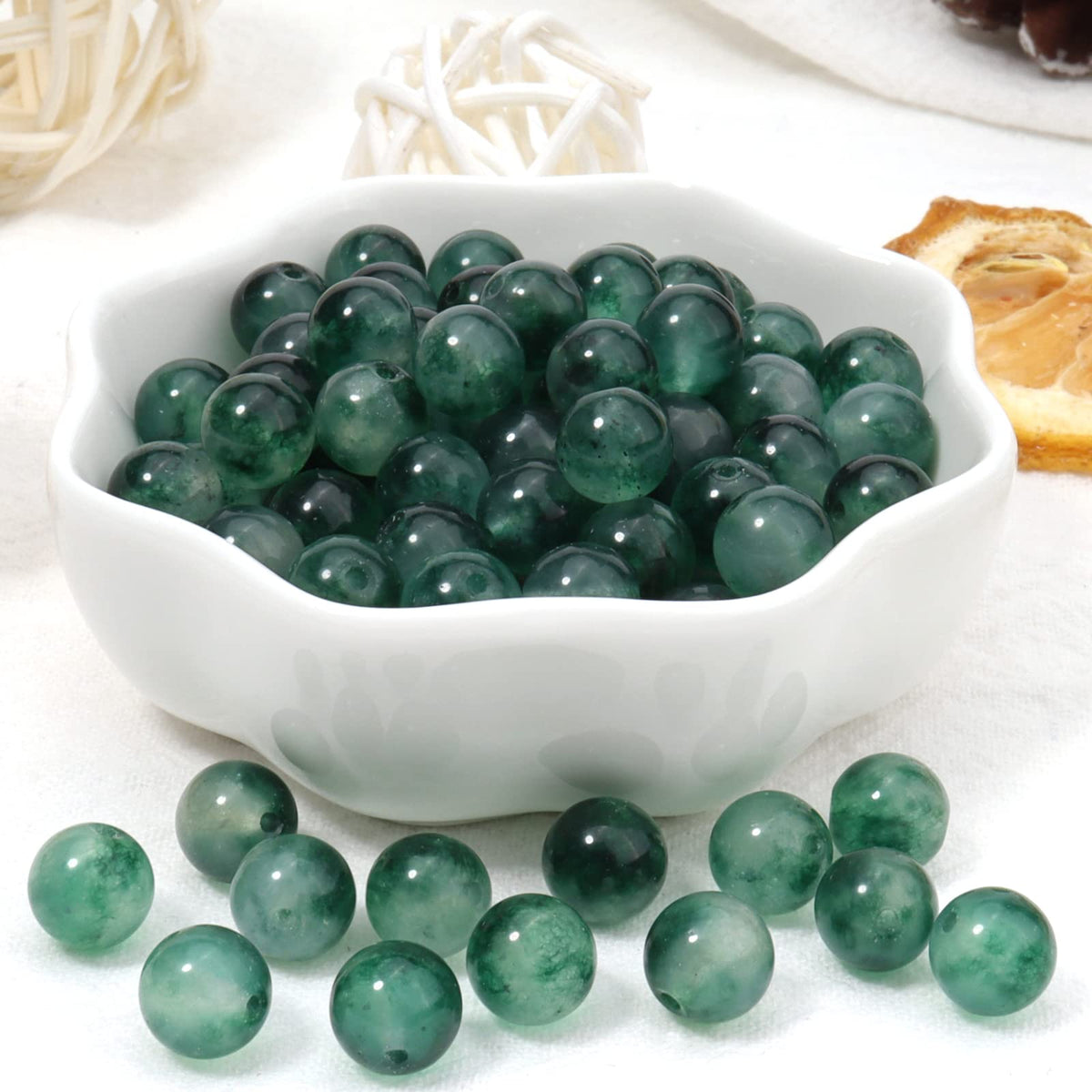 60pcs 6mm Natural Stone Beads Green Chalcedony Beads Energy Crystal Healing Power Gemstone for Jewelry Making, DIY Bracelet Necklace