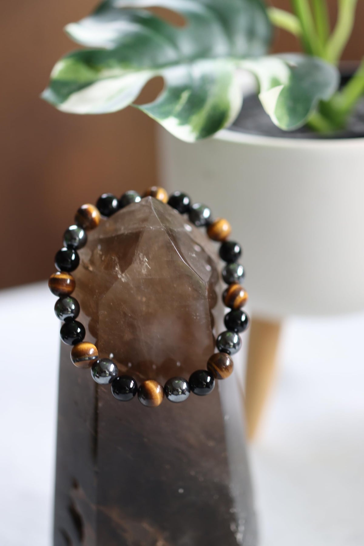 The Vida Handmade AAA+ Quality Crystal Stretch Elastic Bracelet - Nature Gemstone - Jewelry Gift - Holiday Gift - For Women & Men (Tigereye Hermatite BlackOnyx)