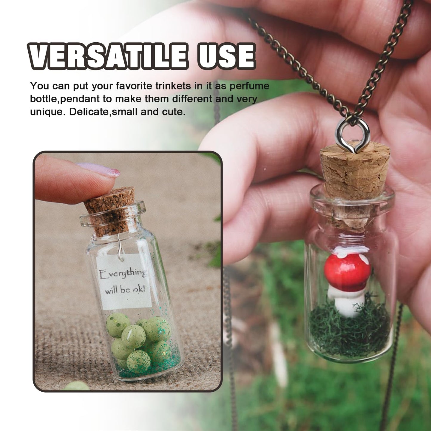 Wshxjzyay 60 Pieces 1 ml Small Glass Bottles with Cork Lids, Mini Glass Wishing Bottles, Empty Spell Jars for Theme Party DIY Crafts Christmas Tree Decoration