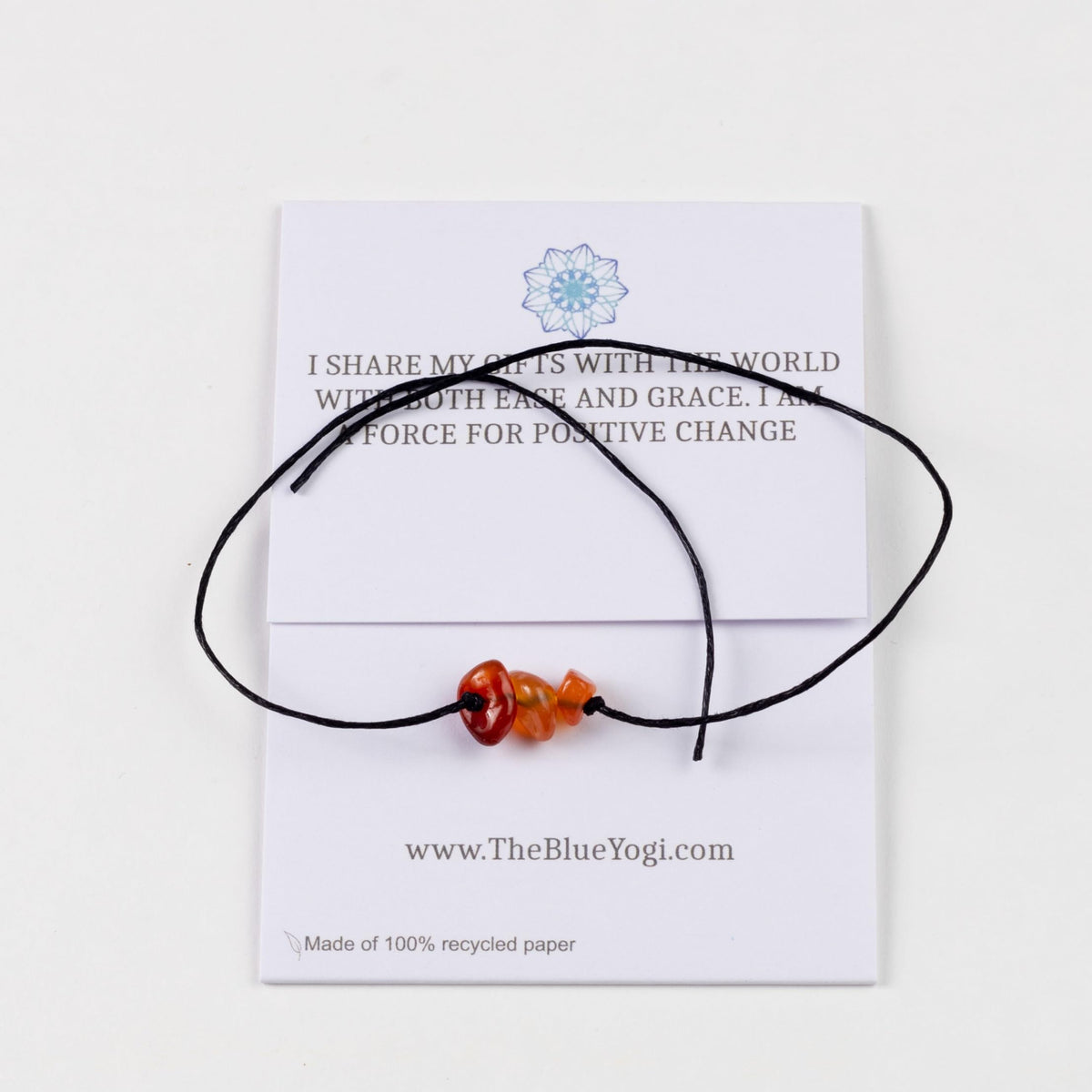 The Blue Yogi Carnelian Healing Crystal Bracelet Anklet 2-in-1 Adjustable Tie Closure Natural Stone Protection Jewelry with Affirmation Card