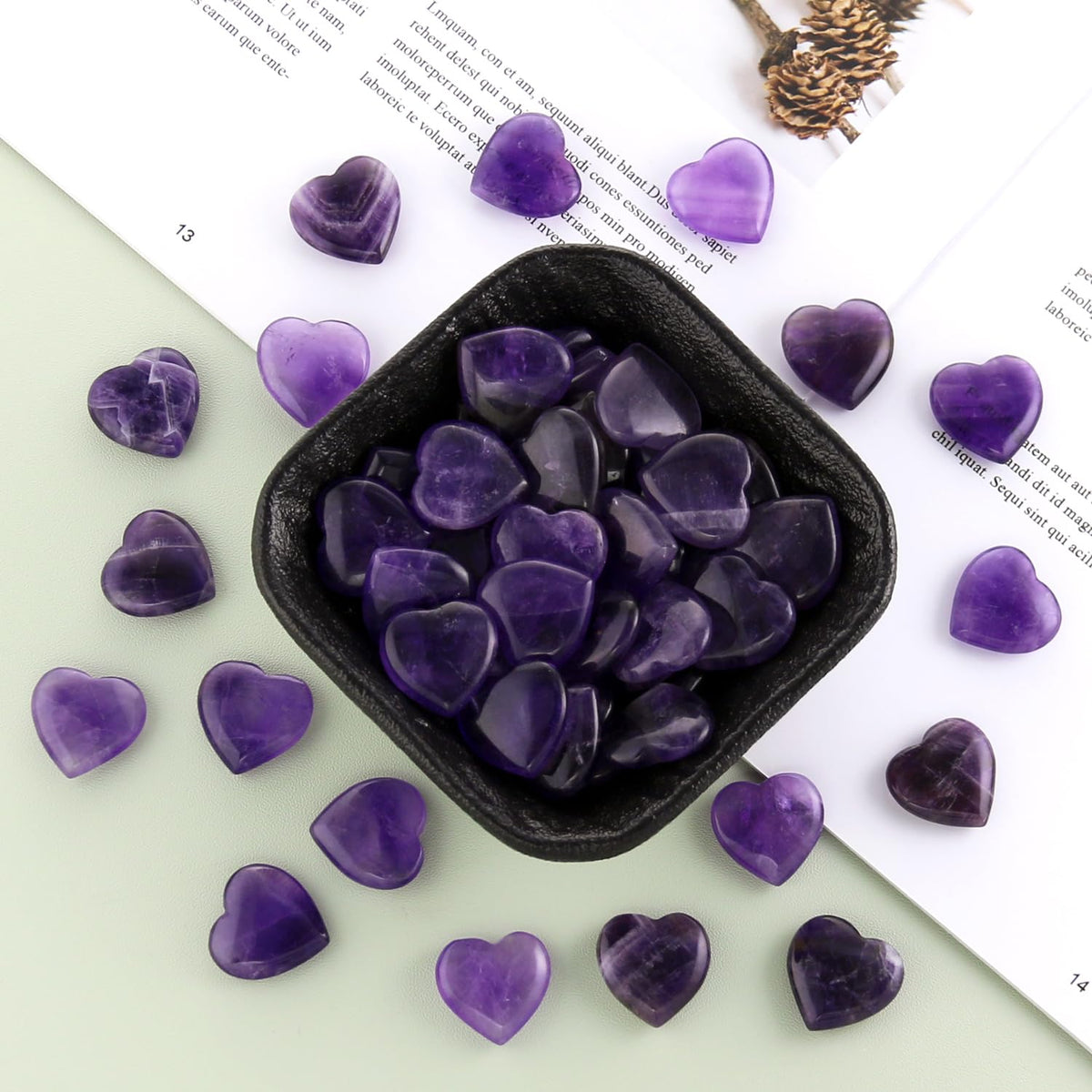 Namzi 20 Packs of Tumbled Polished Natural Amethyst Stones and Crystals Heart Stones, Crystals and Healing Stones Quartz Bulk for Wicca, Reiki, Healing Energy, Chakra Stones, Witchcraft Supplies
