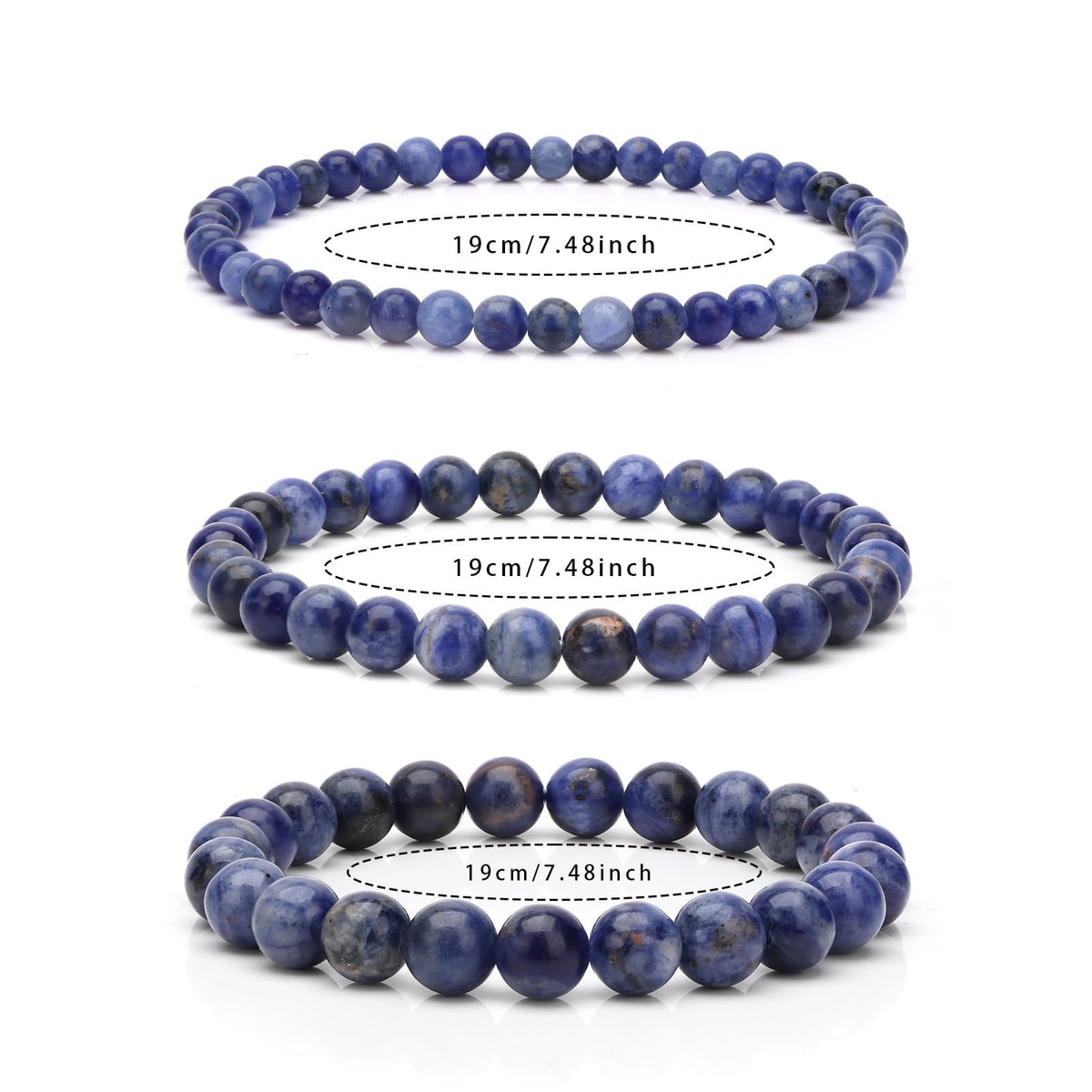 Risyfjew 4MM Handmade Sodalite Natural Gemstone Stretch Elastic Bracelet,PE Film Anti-oxidation Packaging Natural Stone Crystal Healing Power Energy Gifts for Adult