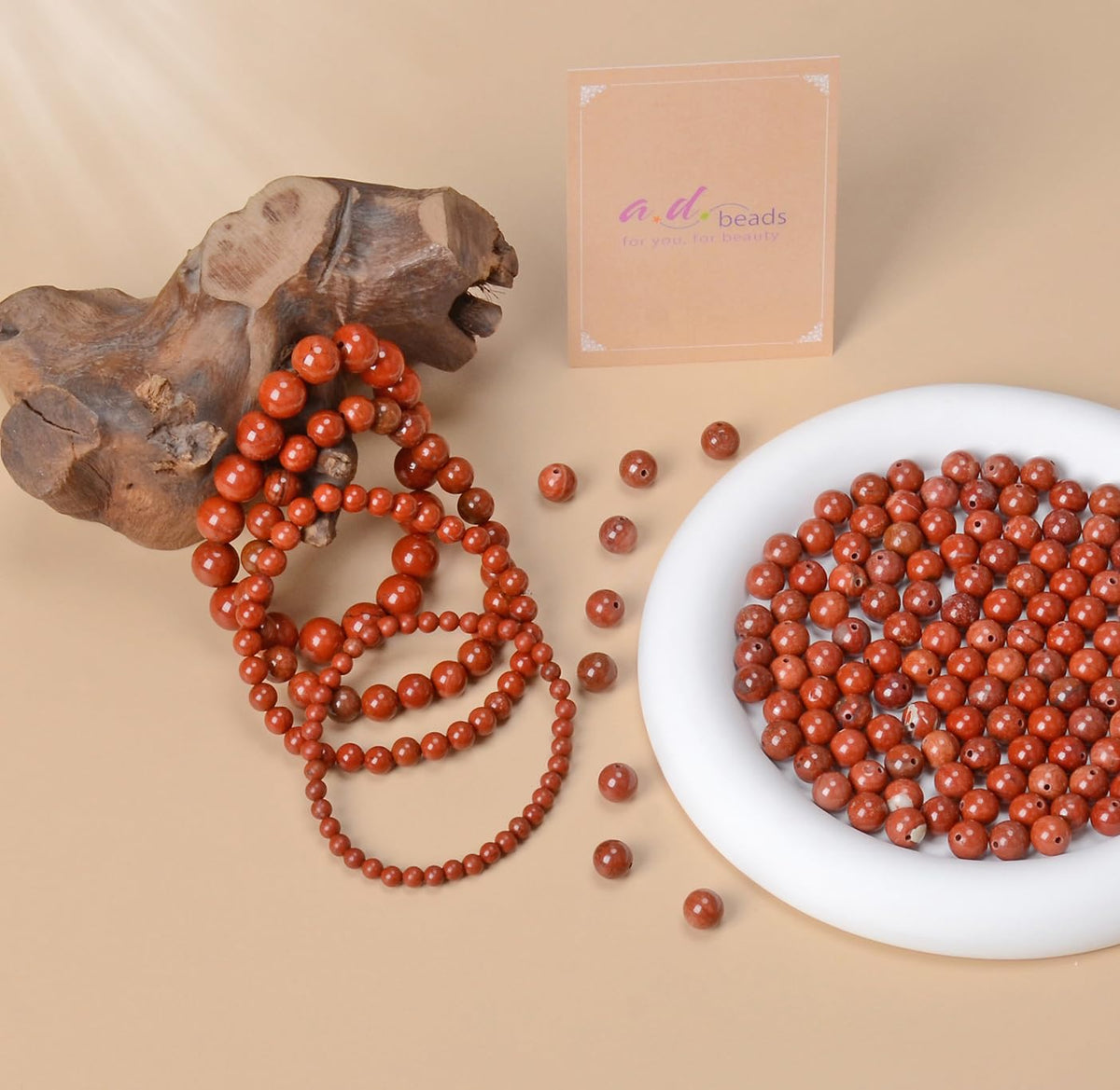 AD Beads Handmade Gemstone Stretch Elastic Bracelet Crystal Healing Reiki Nature's Beauty and Spiritual Essence Unisex (6mm, Red Jasper)