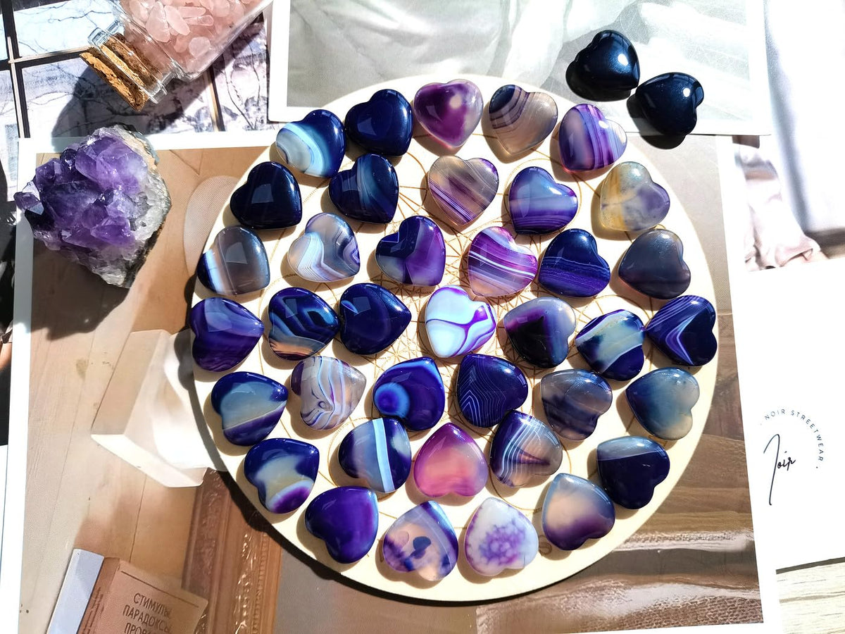 QINJIEJIE 20PCS Purple Agate Heart Stones Crystals Bulk Love Shaped Worry Stone Heart Rock Pocket Polished Palm Gems Crystal Reiki Balancing Wholesale Carved Stone Decor Gift