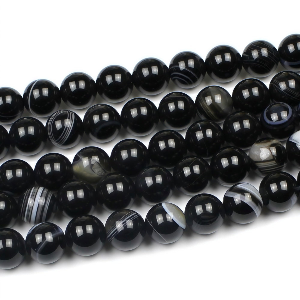 MJDCB Natural Black Striped Agate Round Loose Beads for Jewelry Making DIY Bracelet Necklace (12mm)