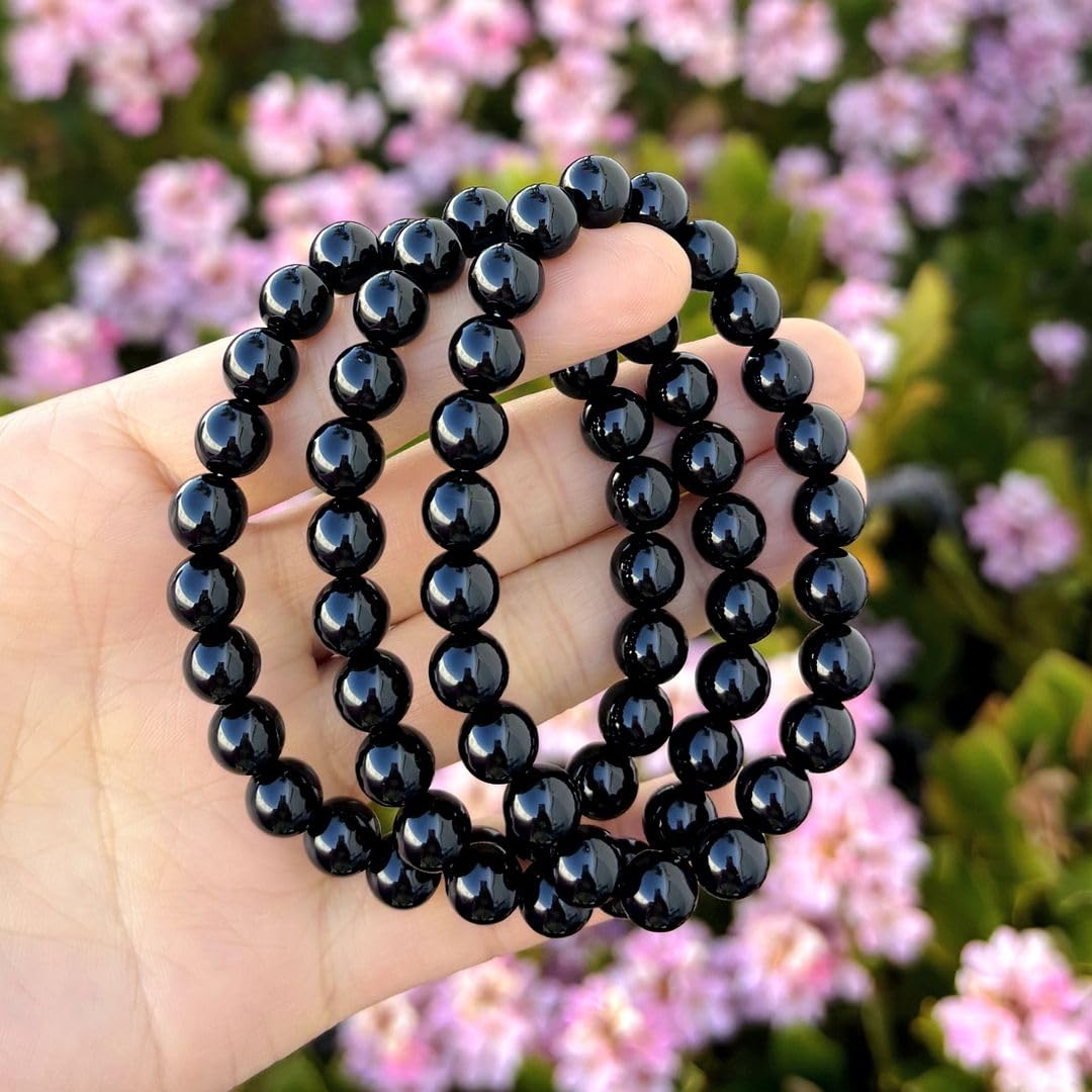 Adabele Real Natural Black Agate Gemstone Beaded Bracelet 7.5 inch Stretch Chakra Healing Crystal Stone Jewelry Women Mom Gift (Unisex) GB8-B30