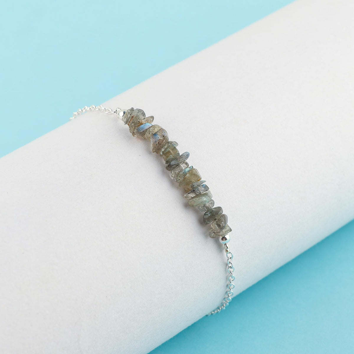 Gemimpression Handmade Labradorite Chips Bracelet – Natural Energy Healing Crystals – Adjustable Silver Plated 8 Inch Chain – Gift for Her – Mother’s Day Gift