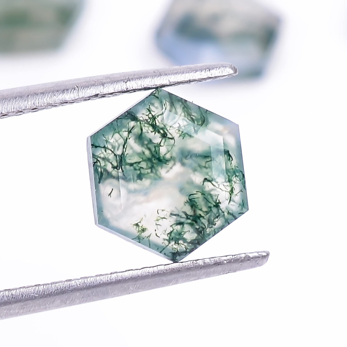 4pcs, 8x8x4mm Natural Moss Agate Hexagon Shape-Flat Step Cut Gemstone Wholesale Lot, Jewelry Making Loose Gemstone, Polished Minerals, DIY, Wire Wrapping, Healing Crystals, Bulk Gemstone Deal