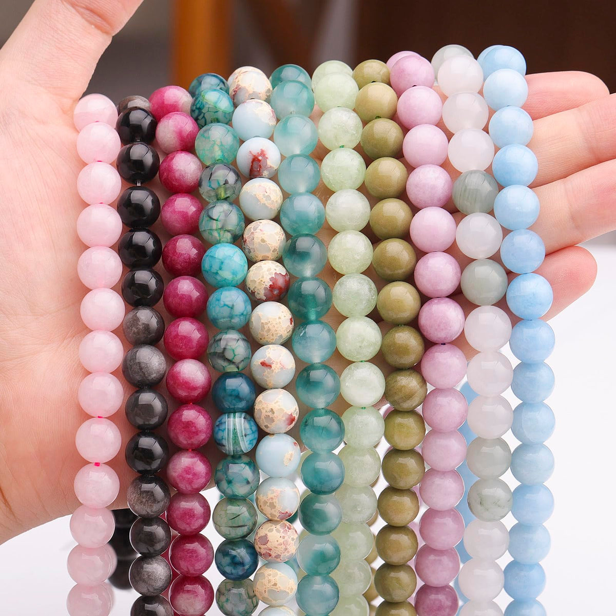 6mm Natural Stone Beads 65pcs Avocado Jade Polished Round Smooth Crystal Loose Gemstone Beads for Jewelry Making DIY Bracelet Necklace Earring Crafts Supplies
