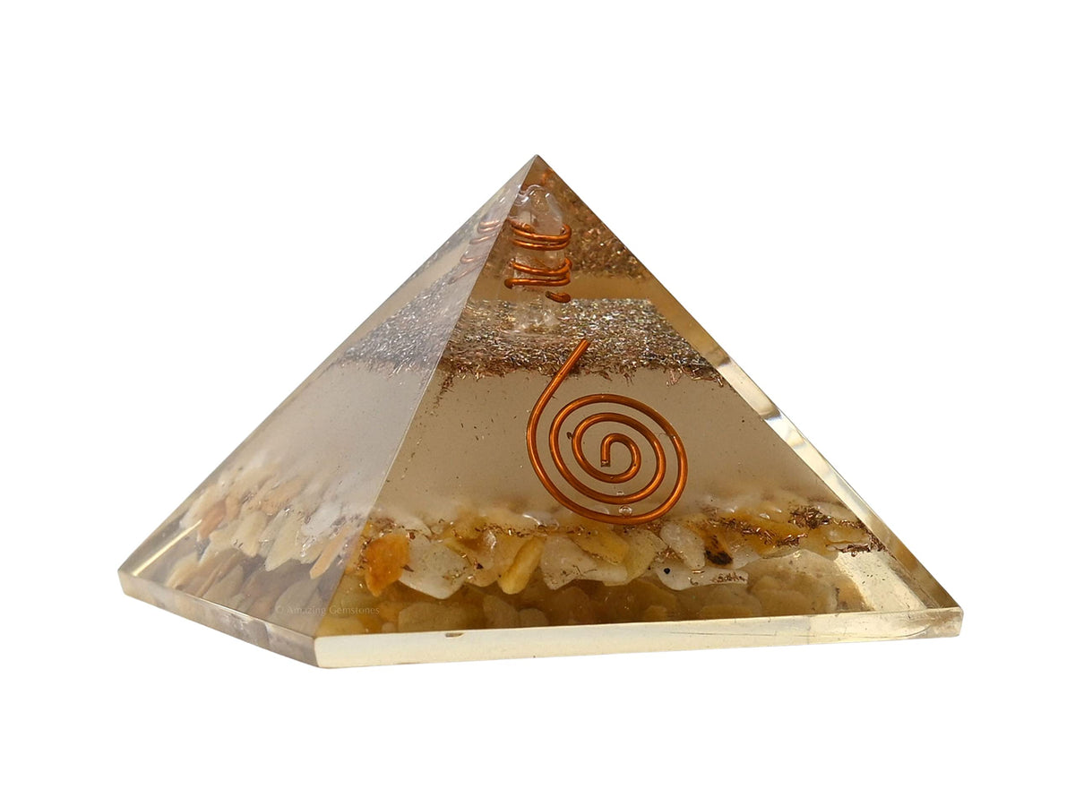 Amazing Gemstone Large Orgone Pyramid | Glow in Dark Yellow Jasper Pyramid Crystal | Orgonite Pyramid | Organ Pyramids Positive Energy Healing