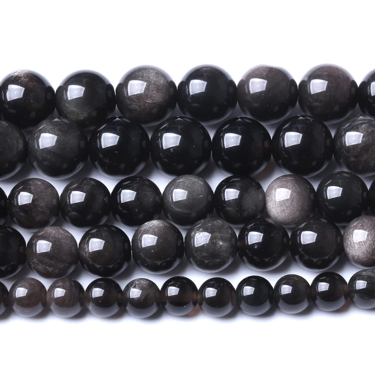 12MM 32PCS Natural Stone Silver Obsidian Loose Beads for Jewelry Making DIY Bracelet