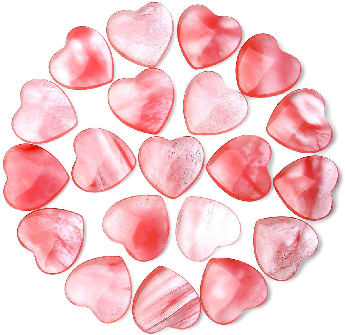 QINJIEJIE 10PCS Cherry Quartz Heart Crystals Thick Stones Love Shaped Gemstones Healing Crystal Bulk Polished Thumb Gem Set Wholesale Worry Stones Meditation Reiki Energy Balancing Decor Gift