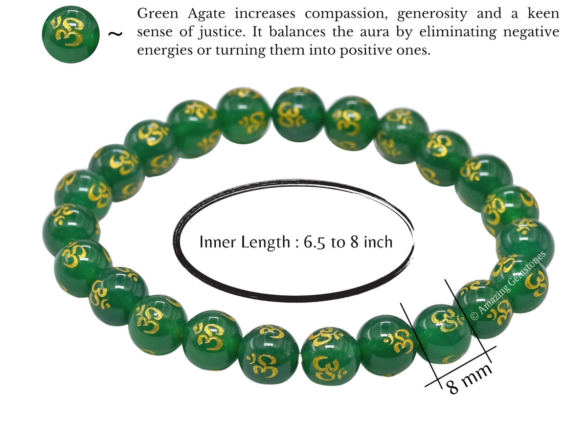 Amazing Gemstone Crystal Bracelet for Women Men's Gifts - Protection Healing Crystal Bracelet - 8mm Gemstone Beaded Stretchable Bracelet Pulseras Para Hombres Mujer Stocking Stuffers Mothers Day Gift (OM Green Agate)
