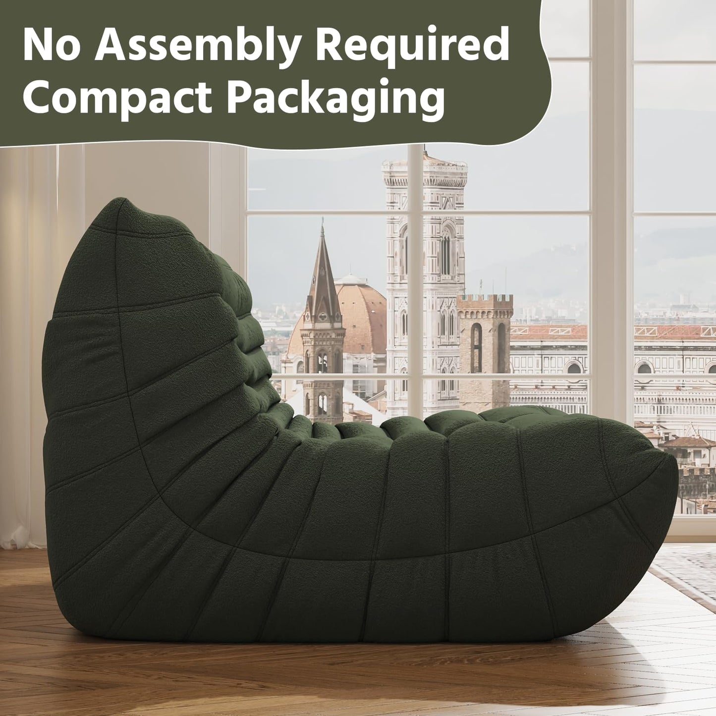 Comfy Memory Foam Loveseat Bean Bag Chair for Adults - Teddy Fleece Fireside Accent Chair for Reading, Lazy Floor Sofa Couch Boneless Chaise Lounge for Living Room Bedroom Home Theater, 2 Seater