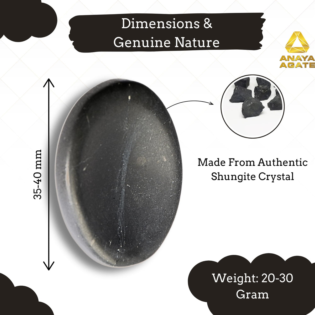 Anaya Agate Shungite Worry Stones Certified Crystal Thumb Worry Stone for Anguish, Relaxing and Soothing Balance Stones for Meditation, Stress Relief Crystals and Healing Stones for Men Women